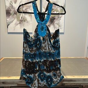 Dots Blue Halter Sequin Tank Top